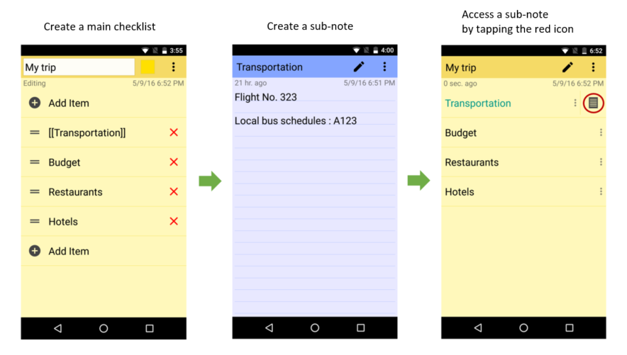 Use Auto Link To Create A Sub Checklist Colornote Best Notepad