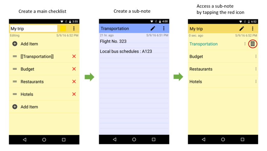 Use Auto Link To Create A Sub Checklist Colornote Best Notepad Notes App